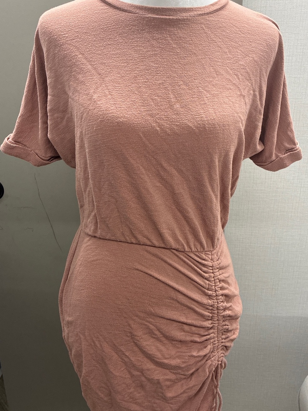 Express Ruched Short Sleeve Dress in Dusty Rose